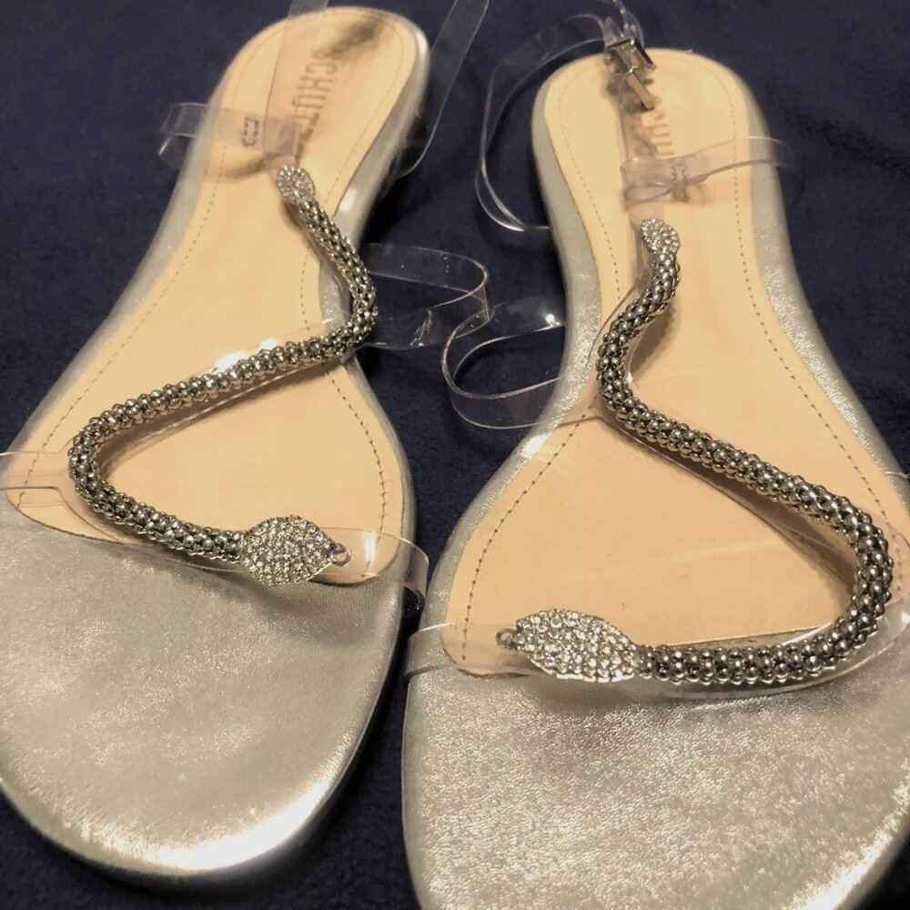 SCHUTZ Silver Snake Embellished Sandals